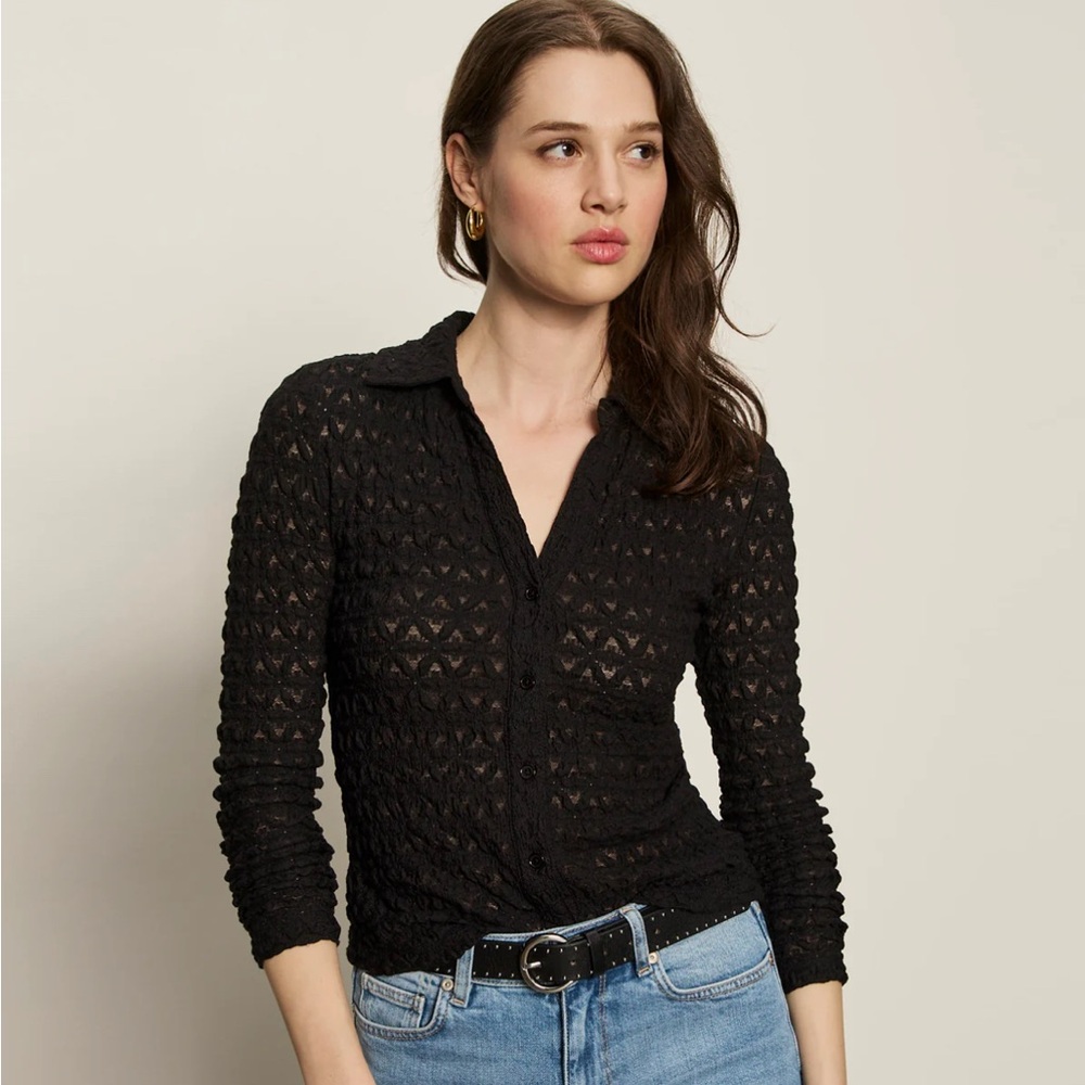 Anthropologie Lace Button Up Top- Size XL